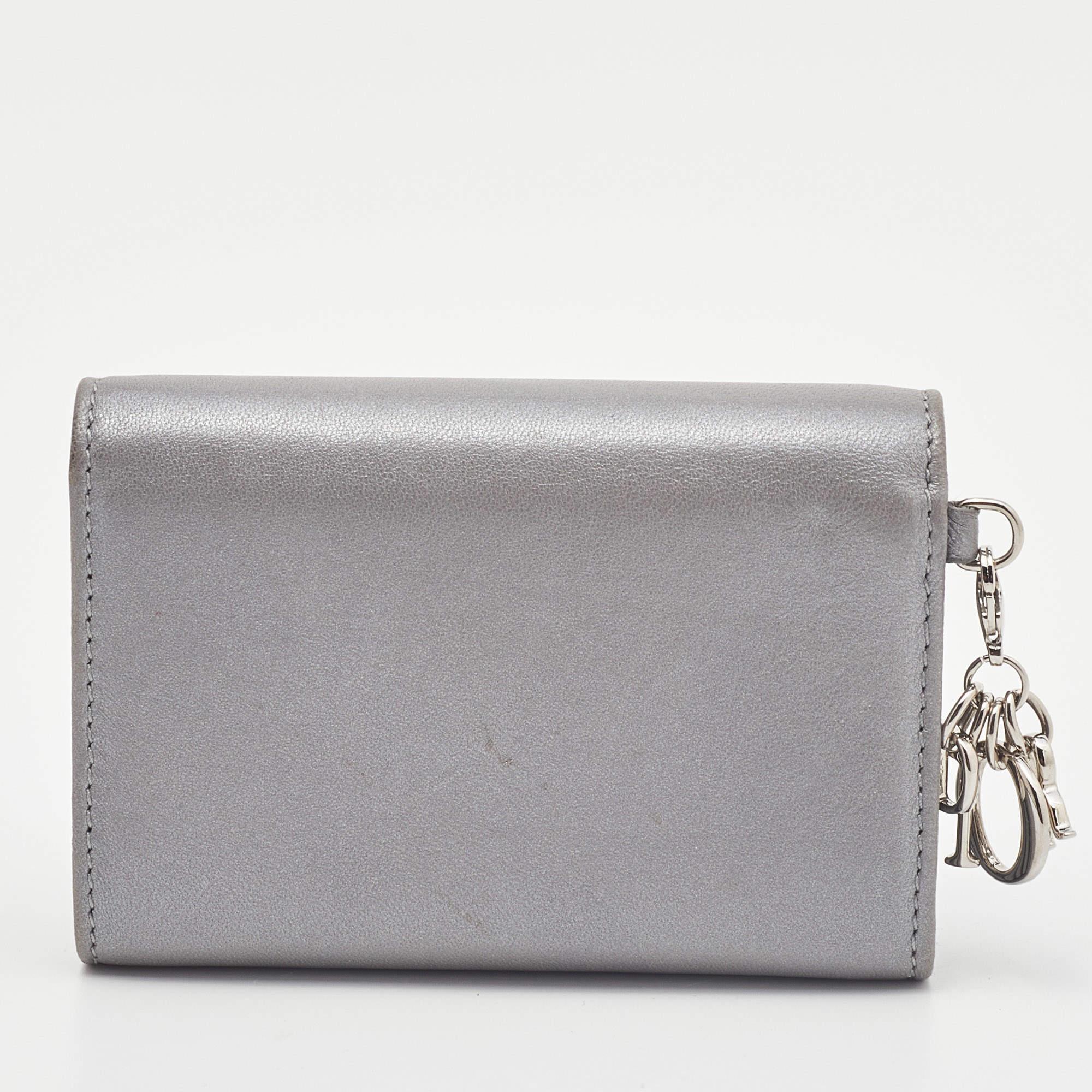 Women's Dior Grey Leather Tribale Card Case