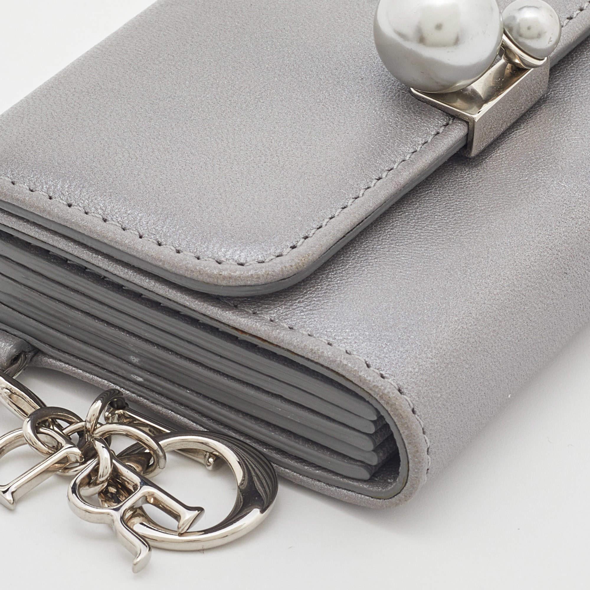 Dior Grey Leather Tribale Card Case For Sale at 1stDibs