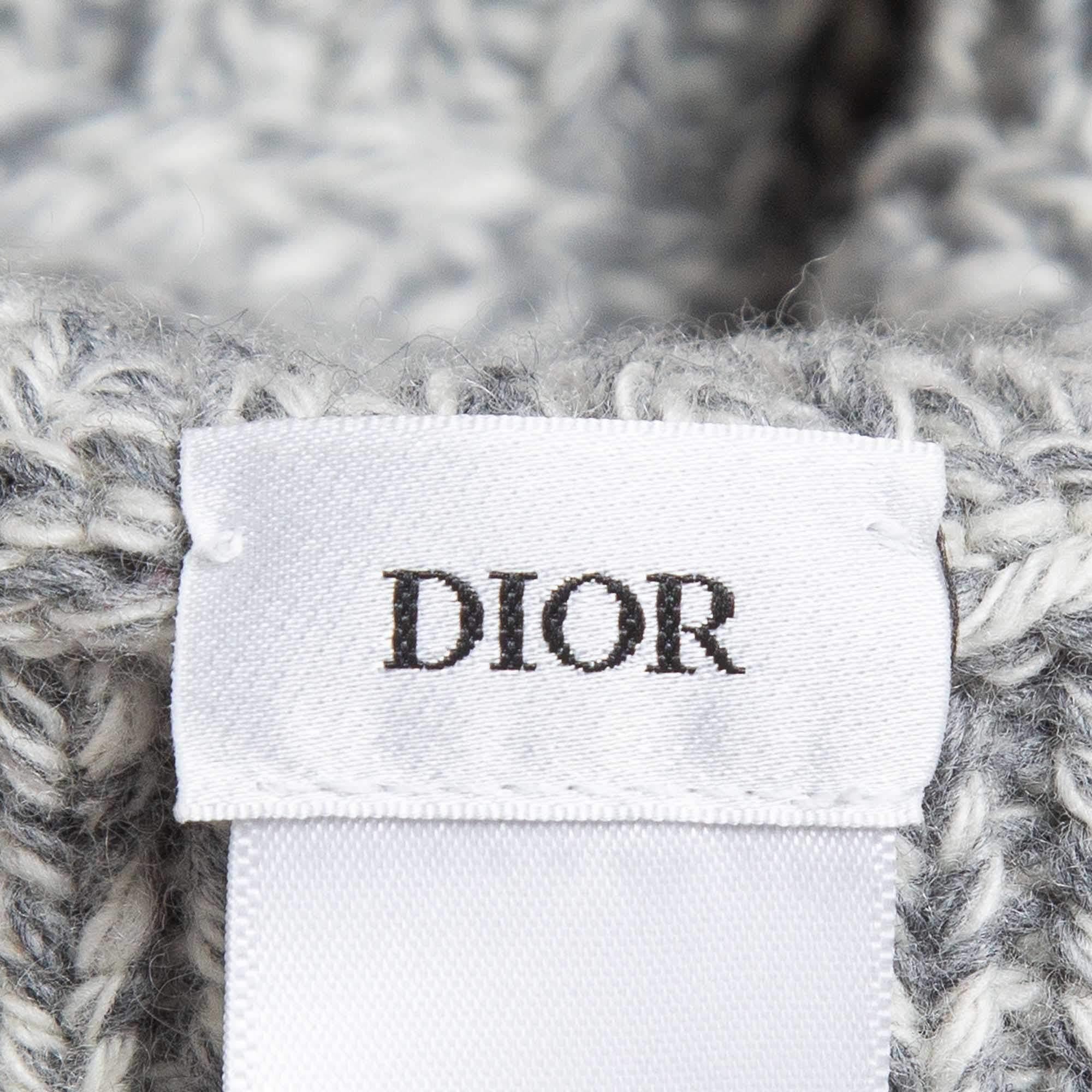 Dior Grey Logo Intarsia Rib Knit Neck Warmer One Size For Sale 1