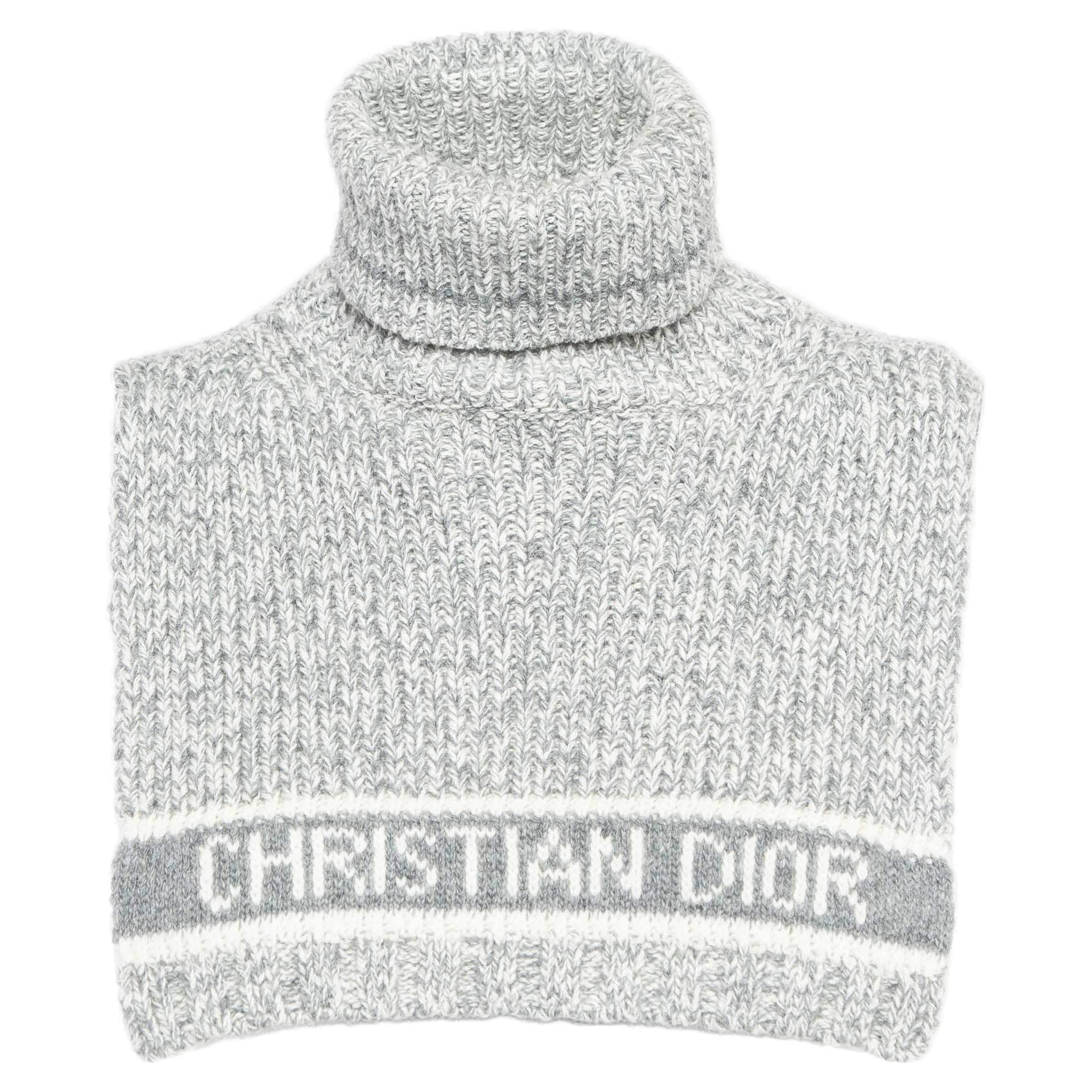 Dior Grey Logo Intarsia Rib Knit Neck Warmer One Size For Sale