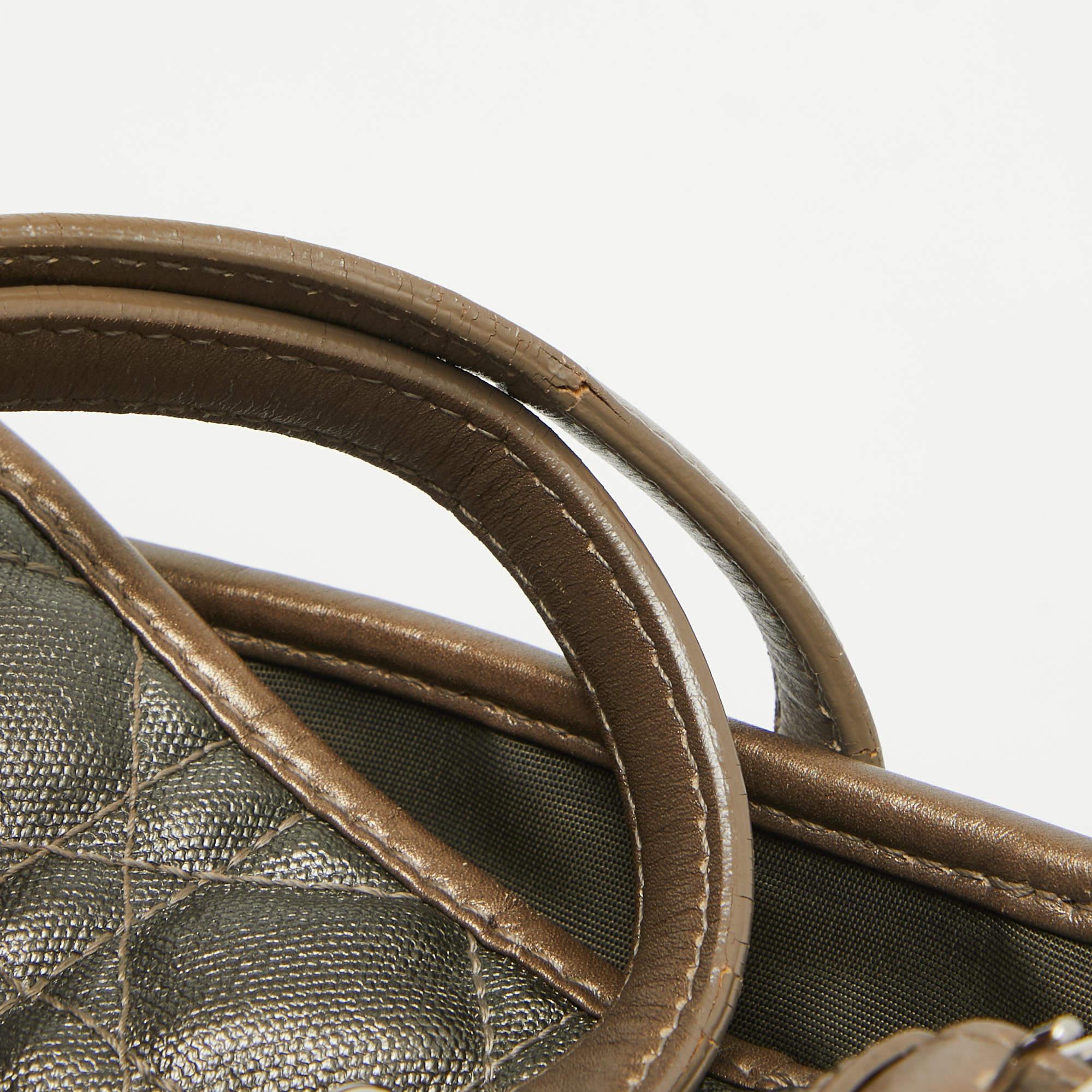 Dior Kleine Panarea-Tasche aus beschichtetem Canvas und Leder in Grau/Metallic Brown im Angebot 7