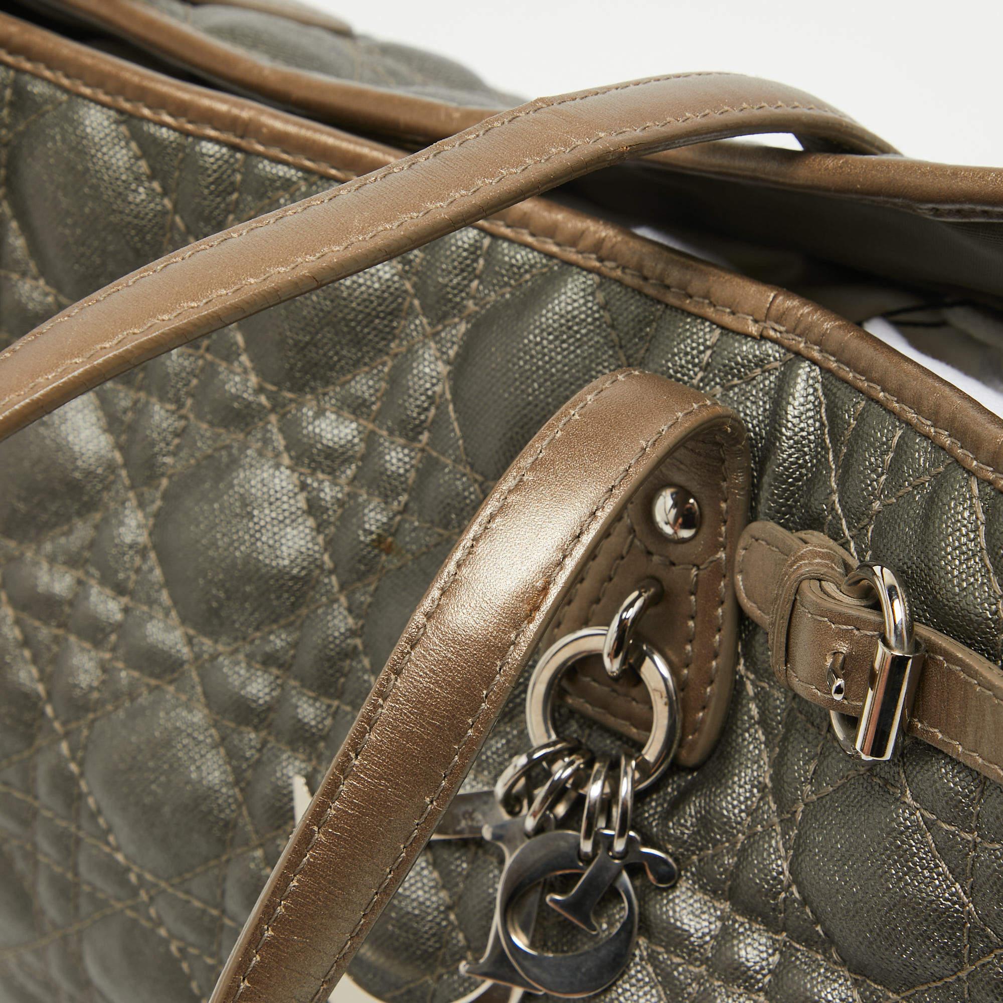 Dior Kleine Panarea-Tasche aus beschichtetem Canvas und Leder in Grau/Metallic Brown im Angebot 8