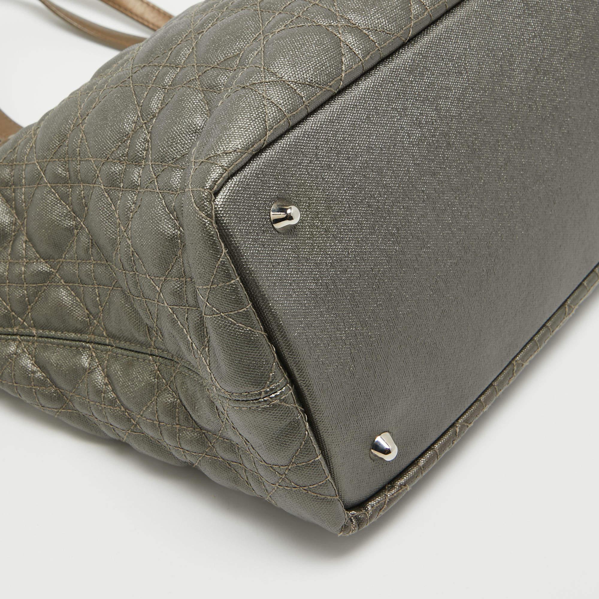 Dior Kleine Panarea-Tasche aus beschichtetem Canvas und Leder in Grau/Metallic Brown im Angebot 9
