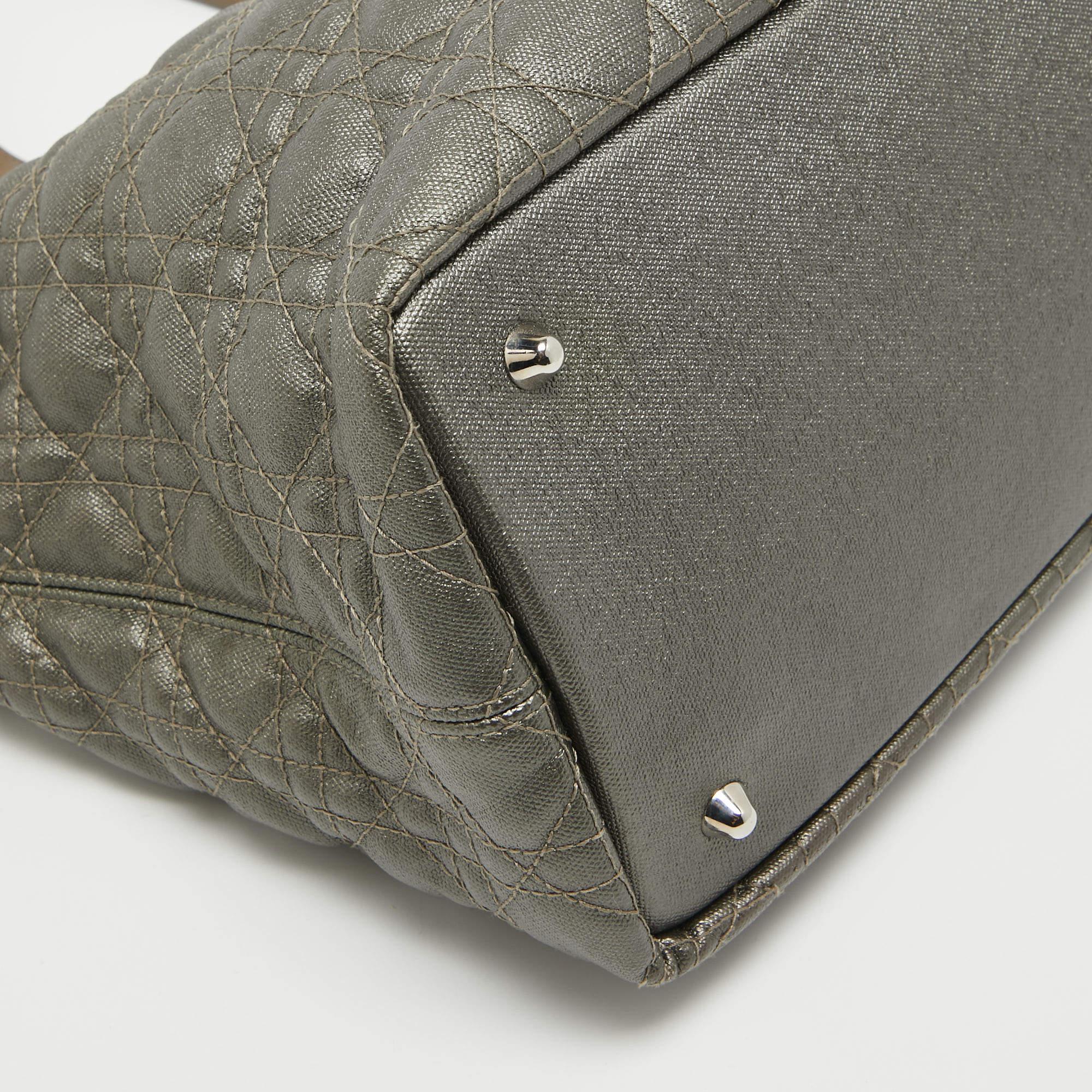 Dior Kleine Panarea-Tasche aus beschichtetem Canvas und Leder in Grau/Metallic Brown im Angebot 10