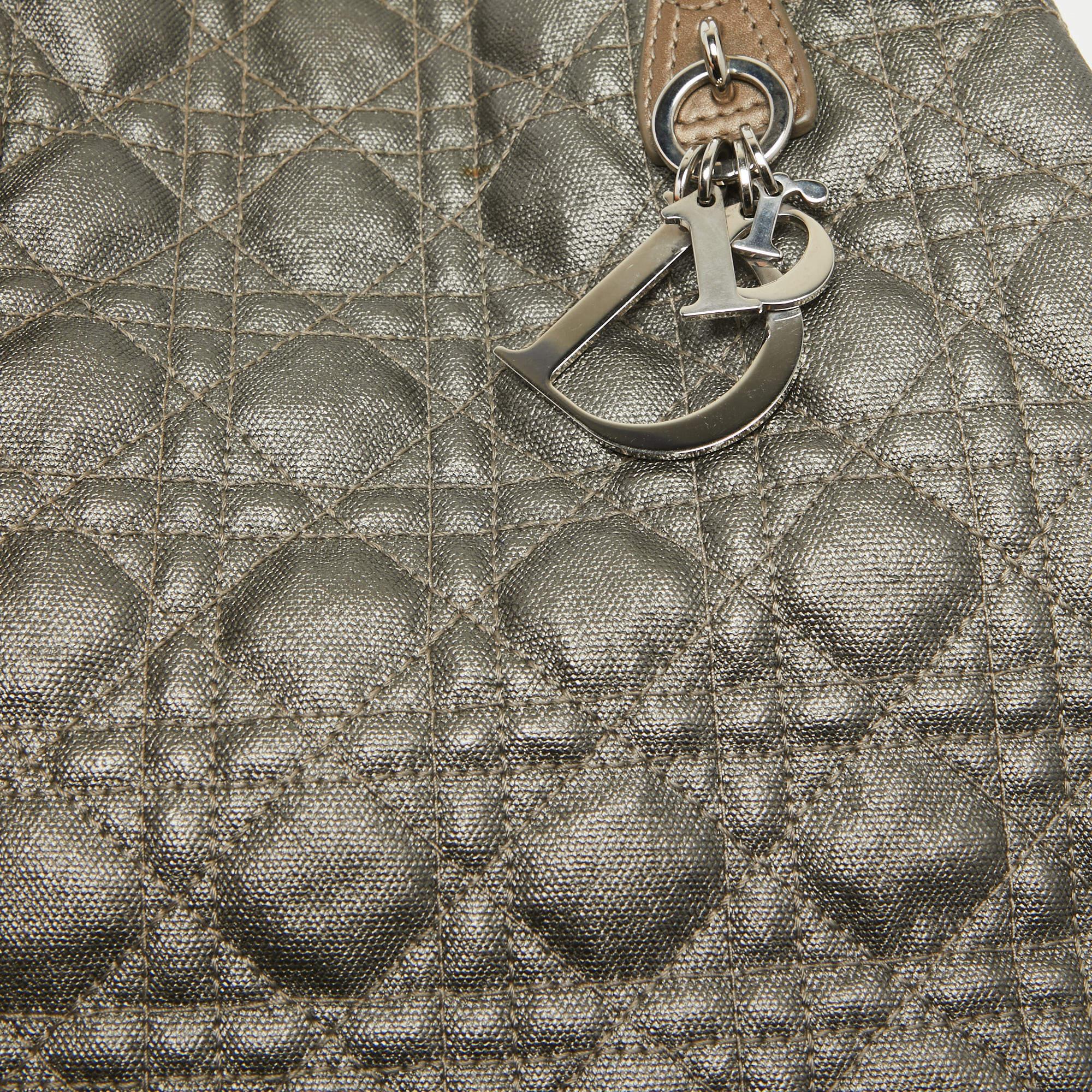 Dior Grey/Metallic Brown Coated Canvas and Leather Small Panarea Tote In Good Condition In Dubai, Al Qouz 2