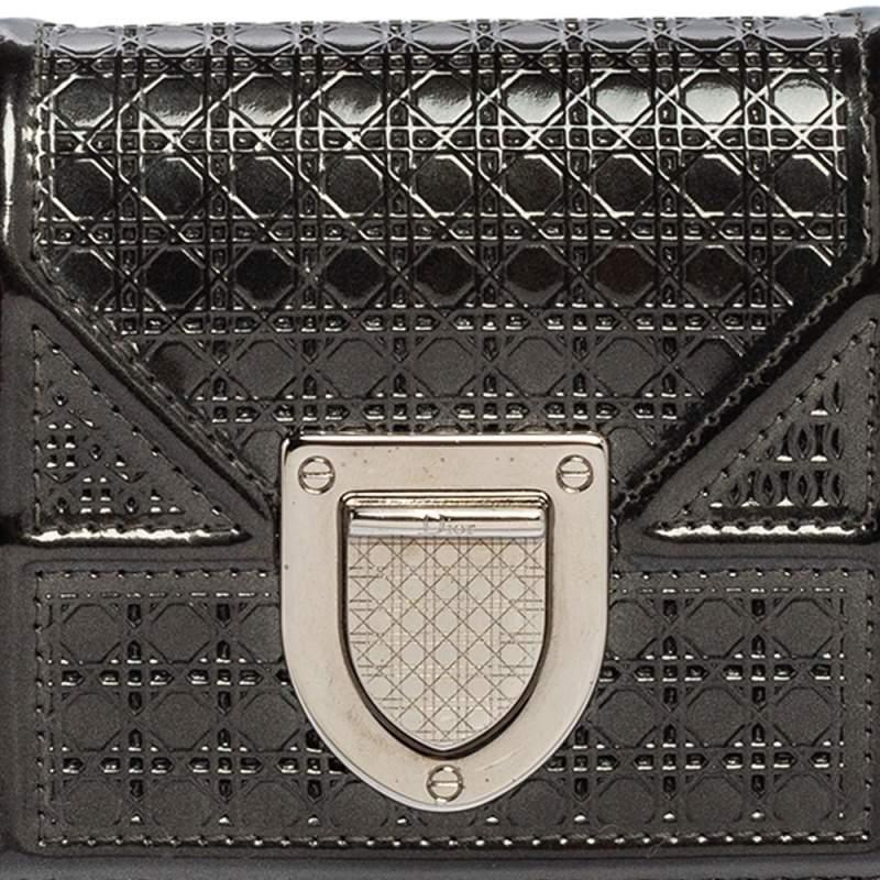 Dior Grey Micro Cannage Patent Leather Diorama Trifold Wallet 8
