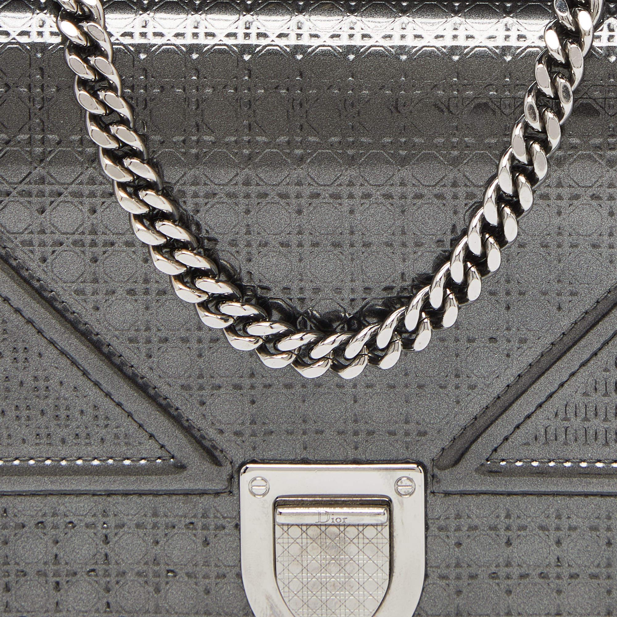 Dior Grey Micro Cannage Patent Leather Diorama Wallet On Chain 1