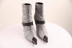 Dior grey monogram canvas and leather ankle boots with drop pearls, circa 2000