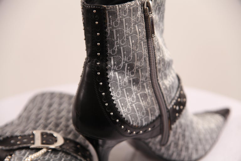 Christian Dior Boots Monogram EU 36 Ankle C D Silver Kitten 