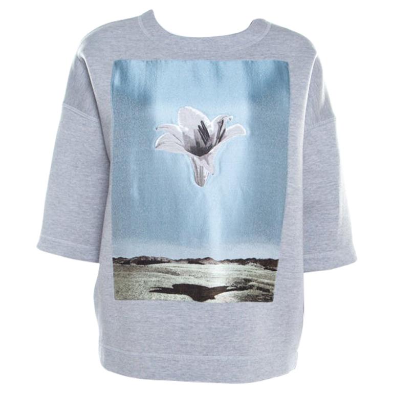 Dior Grey Neoprene Floral Embroidered Short Sleeve Oversized