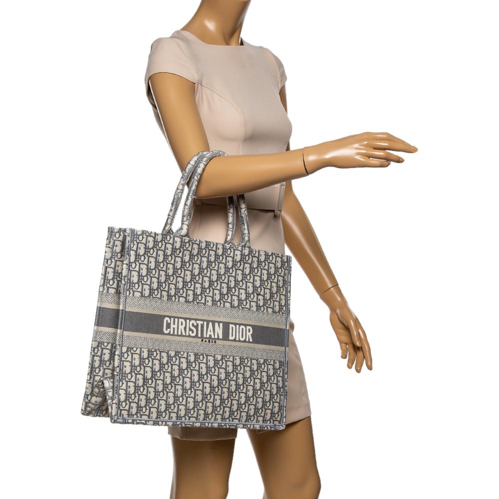Grigio Tote libro in tela grigia obliqua Dior