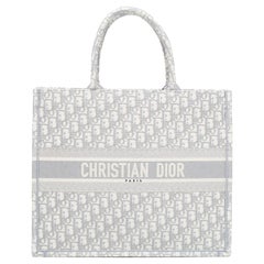 Used Dior Grey Oblique Embroidered Canvas Large Book Tote