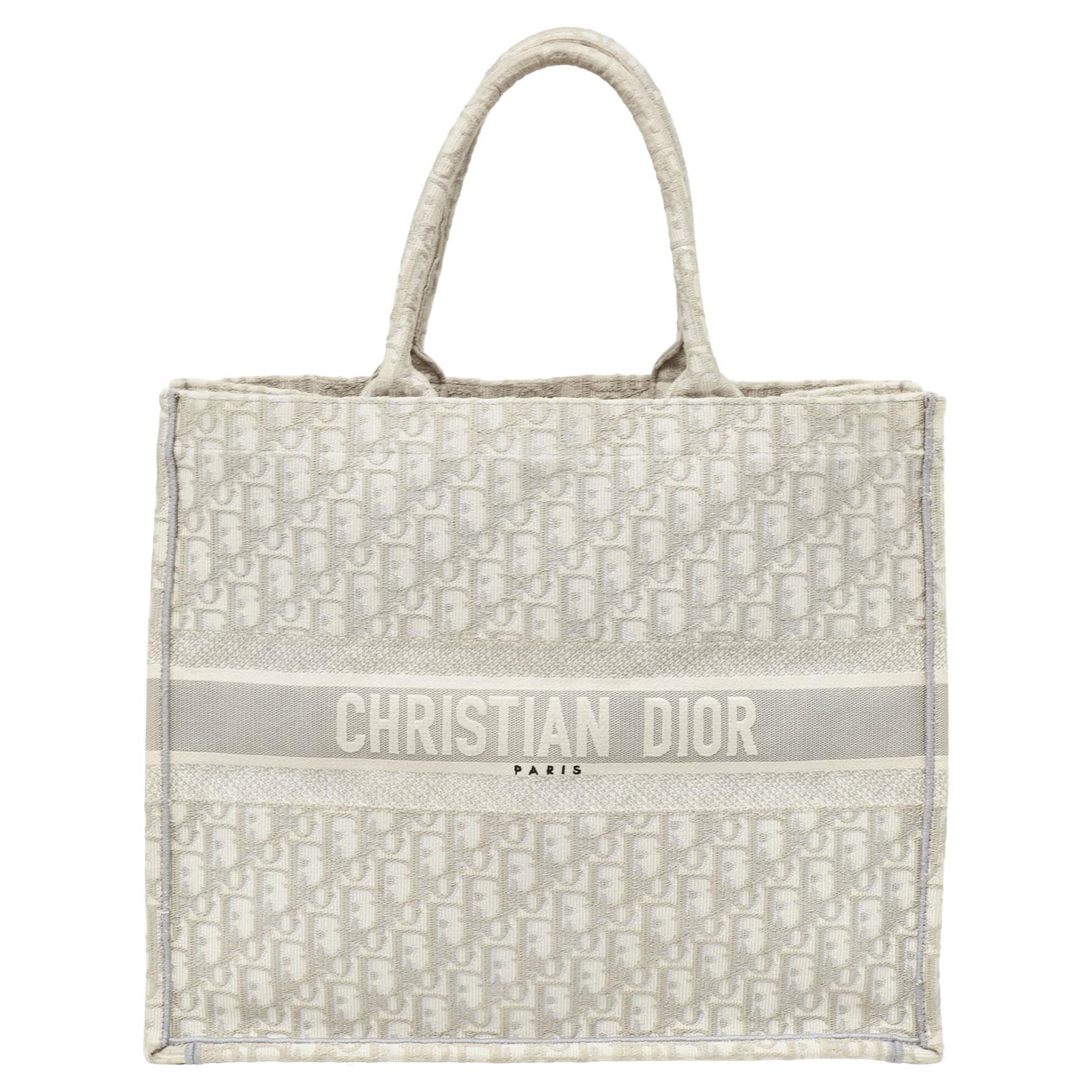 Dior Grey Oblique Embroidered Canvas Large Book Tote For Sale