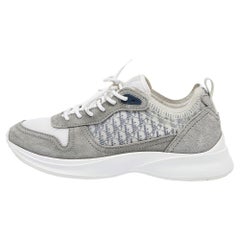 Dior Grey Oblique Mesh and Suede B25 Sneakers Size 40