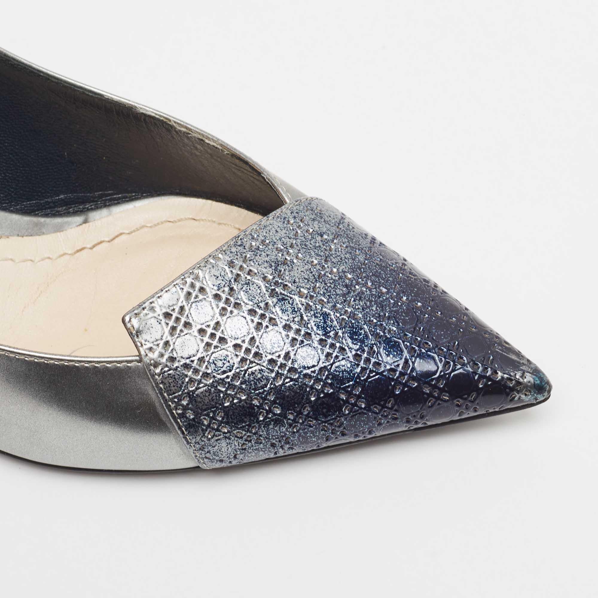 Gray Dior Grey Patent Cannage Pointed Toe Pumps Size 37