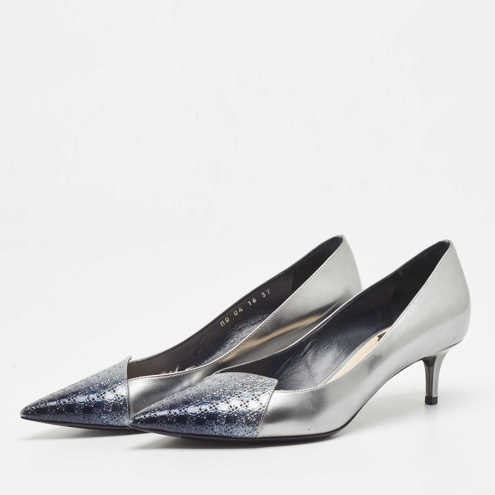 Women's Dior Grey Patent Cannage Pointed Toe Pumps Size 37 For Sale
