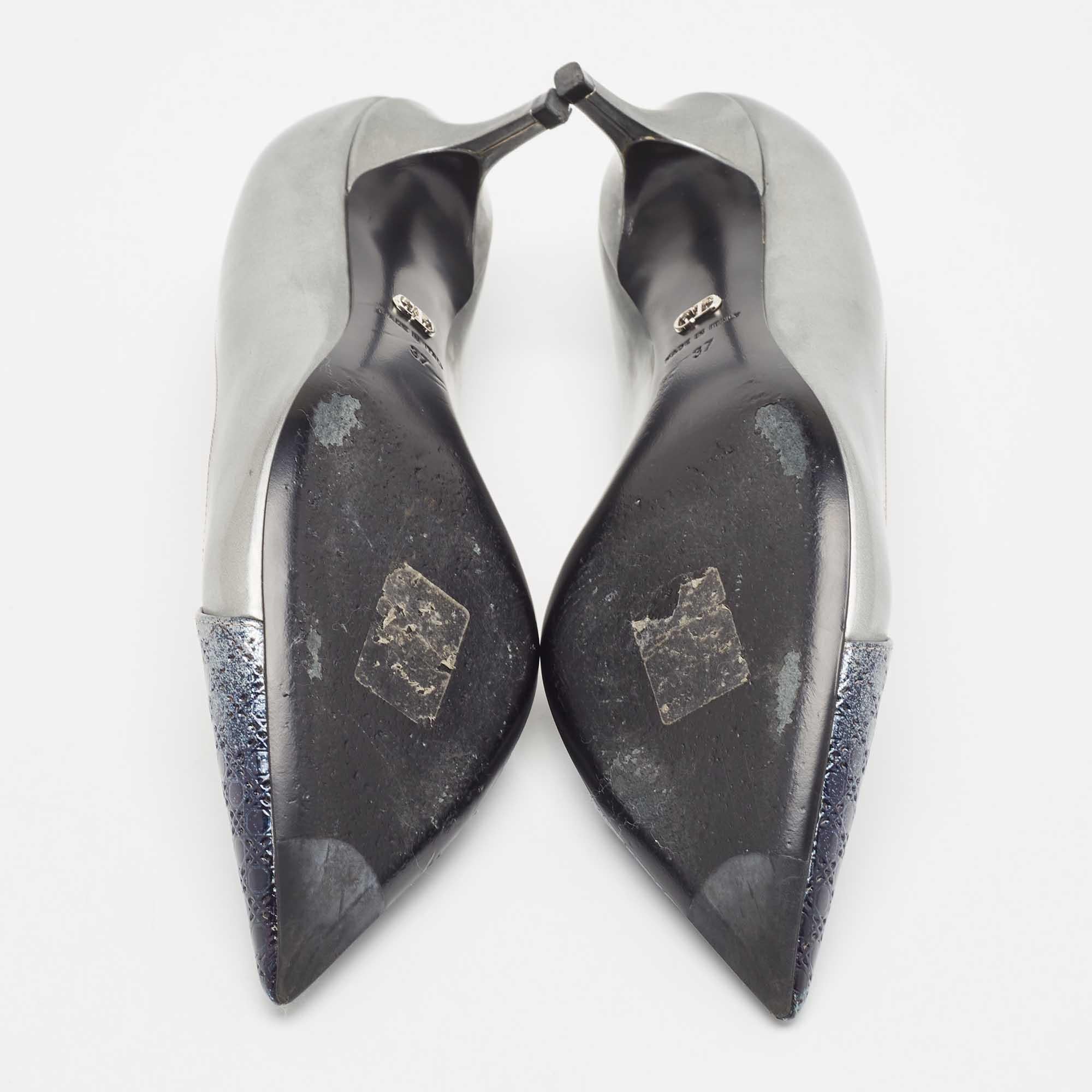 Women's Dior Grey Patent Cannage Pointed Toe Pumps Size 37