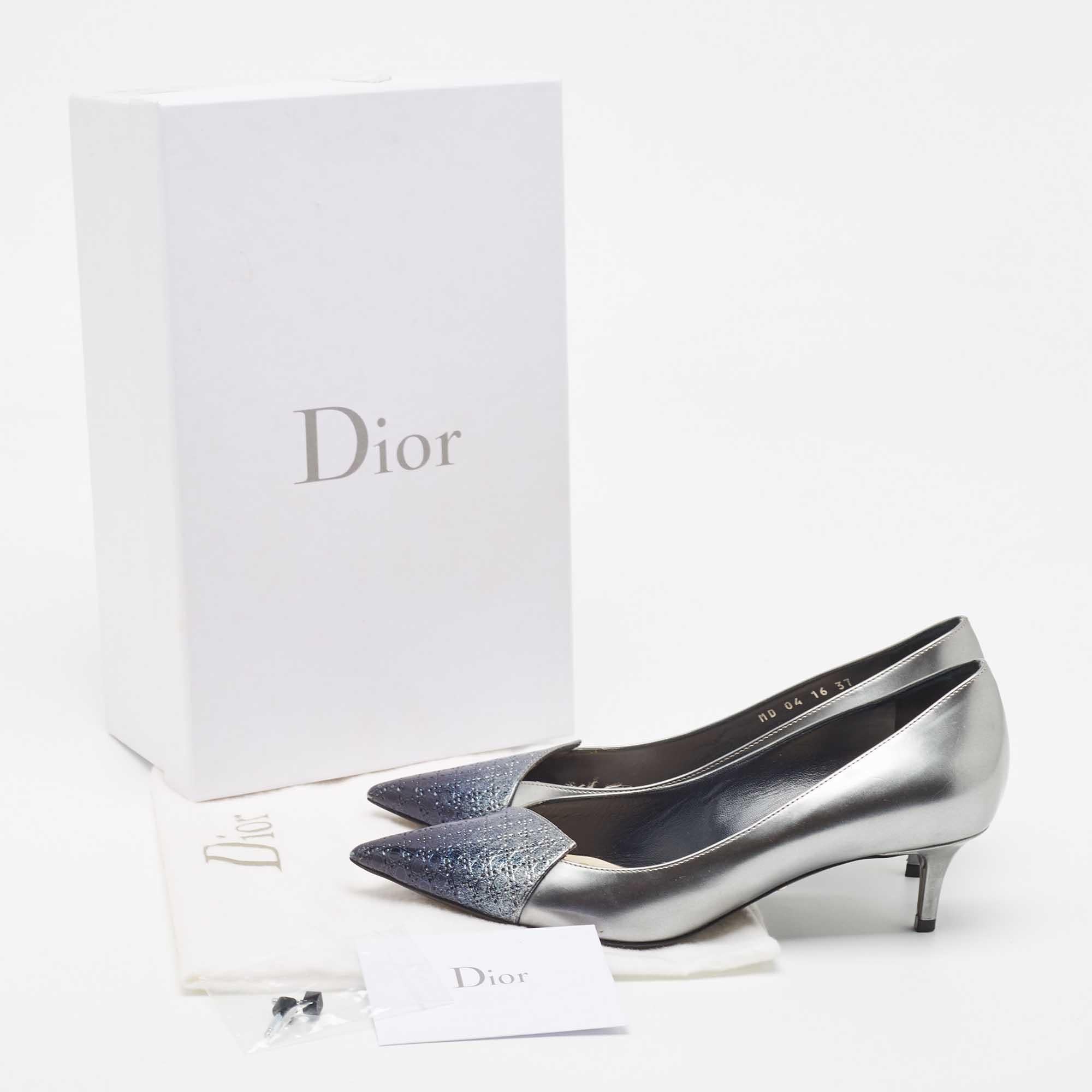 Dior Grey Patent Cannage Pointed Toe Pumps Size 37 For Sale 5