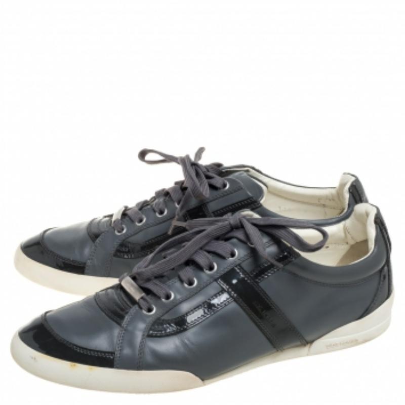 Dior Grey Patent Leather and Leather Low Top Sneaker Size 41 For Sale 2