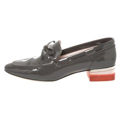 Dior Grey Patent Leather Bow Embellished Block Heel Loafer Pumps Size 38.5