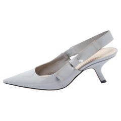 Dior Grey Patent Leather Bow Slingback Pumps Size 36