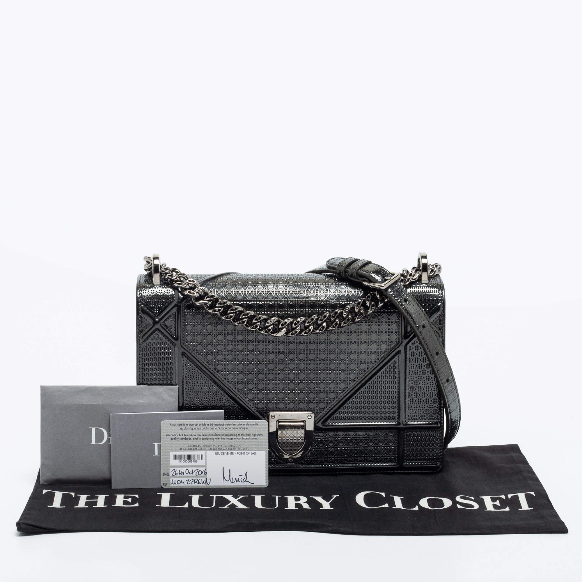 Dior Grey Patent Leather Medium Diorama Shoulder Bag 12