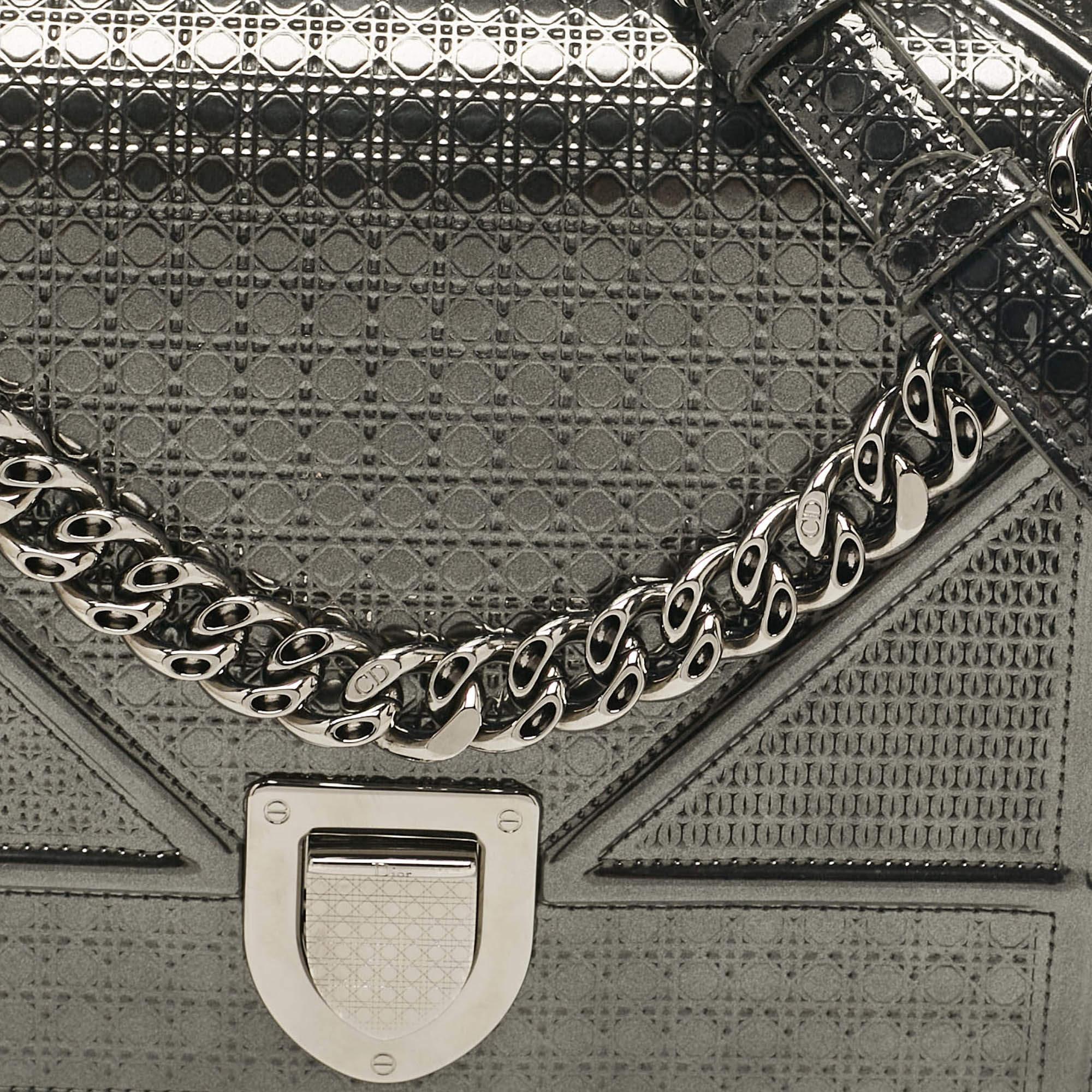Women's Dior Grey Patent Leather Medium Diorama Shoulder Bag