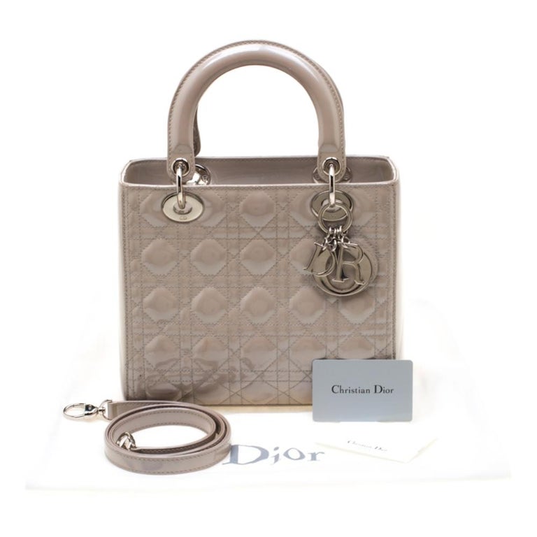 Dior Grey Patent Leather Medium Lady Dior Tote For Sale At 1stdibs