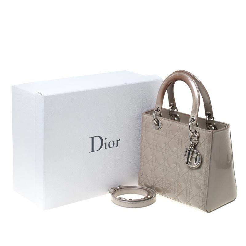 Dior Grey Patent Leather Medium Lady Dior Tote 6
