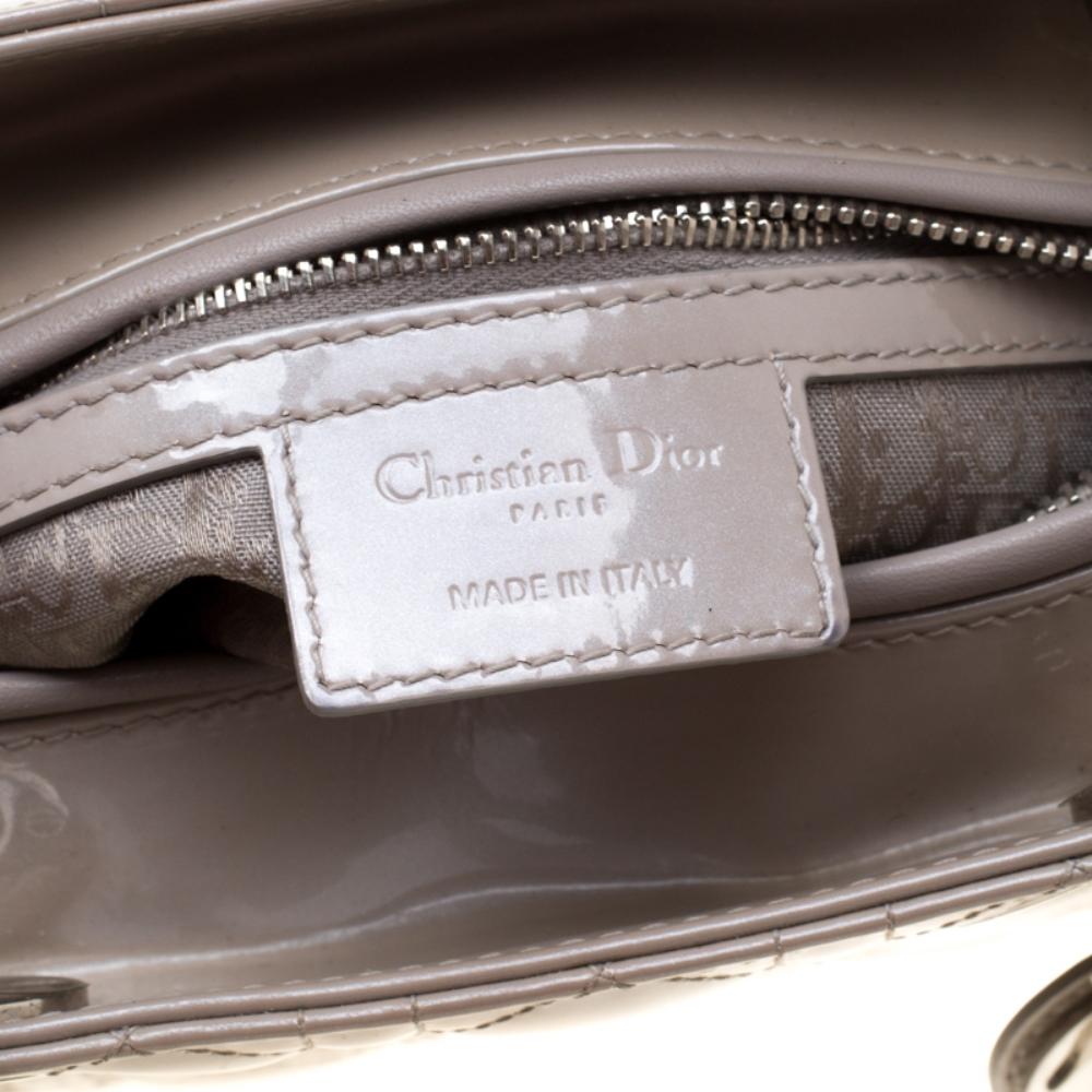Women's Dior Grey Patent Leather Medium Lady Dior Tote