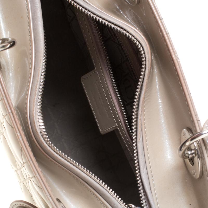 Women's Dior Grey Patent Leather Medium Lady Dior Tote