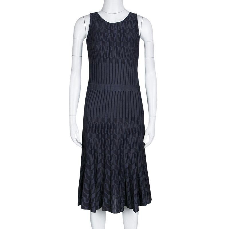 Black Dior Grey Patterned Jaquard Rib Knit Sleeveless Fit and Flare Dress M