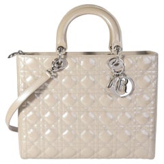 Dior Grey Pearlized Cannage Patent Calfskin Large Lady Dior Bag