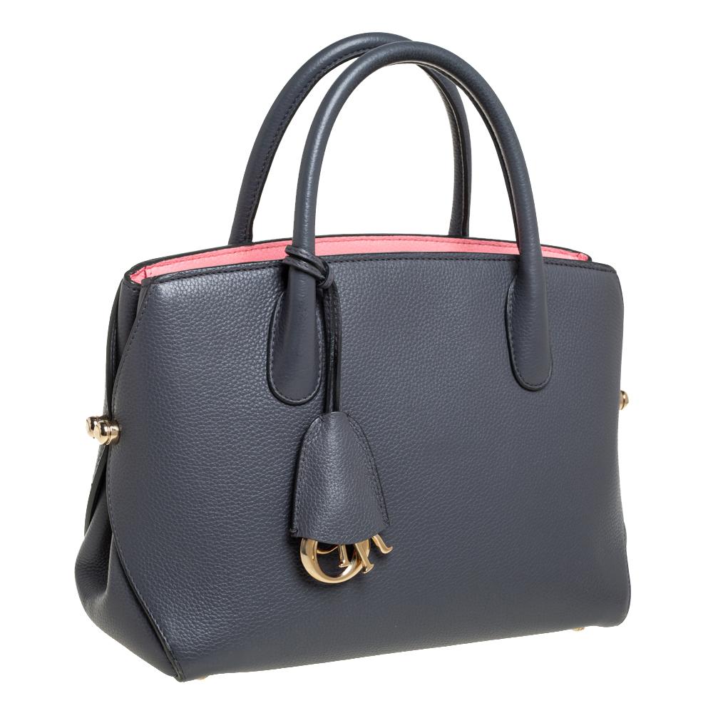 Gray Dior Grey/Pink Leather Open Bar Tote
