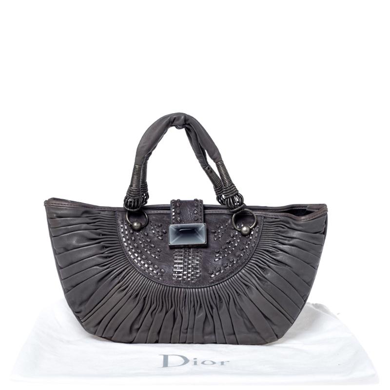 Dior Grey Pleated Leather Plisse Tote 9