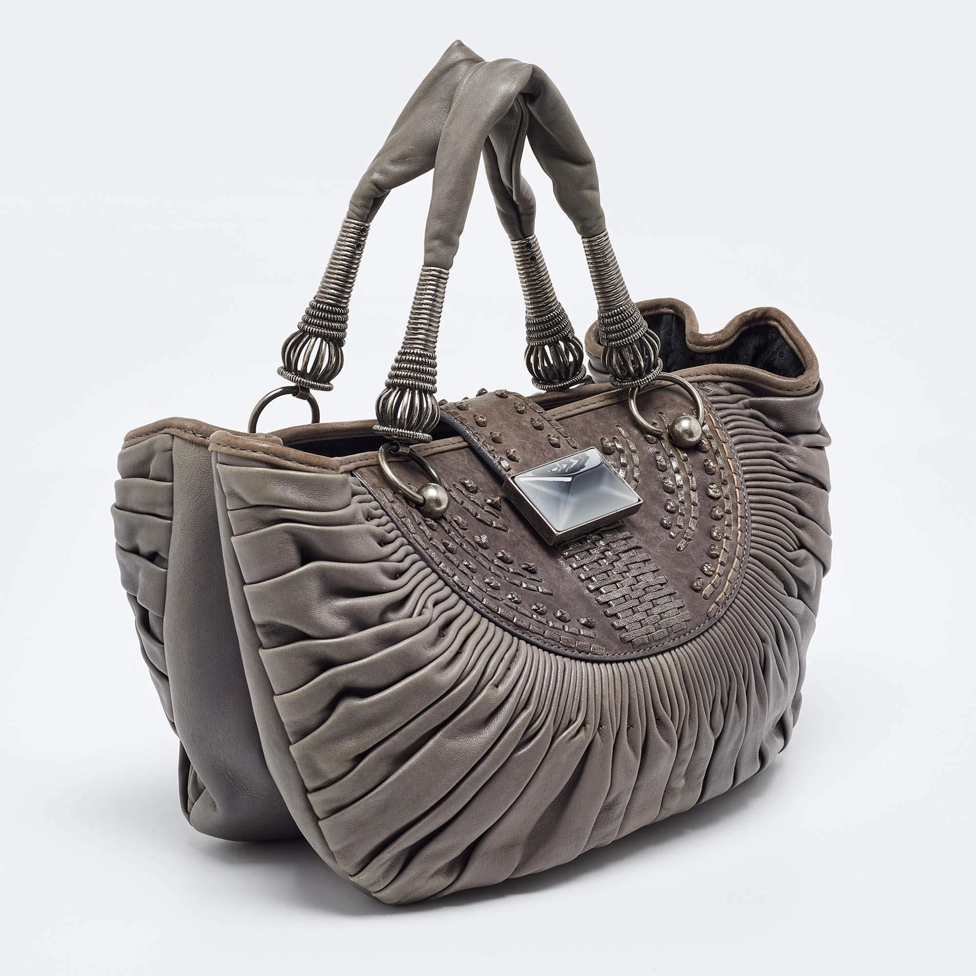 Gray Dior Grey Pleated Leather Plisse Tote