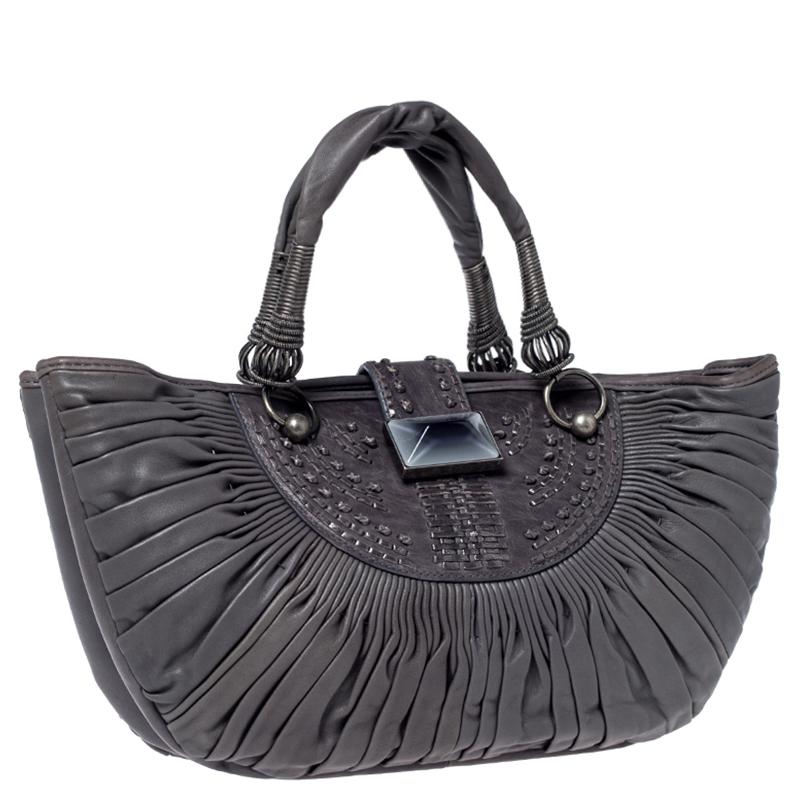 Gray Dior Grey Pleated Leather Plisse Tote