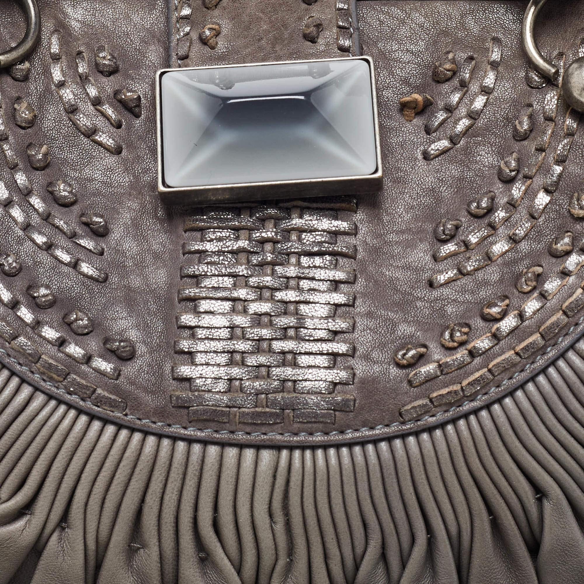 Women's Dior Grey Pleated Leather Plisse Tote