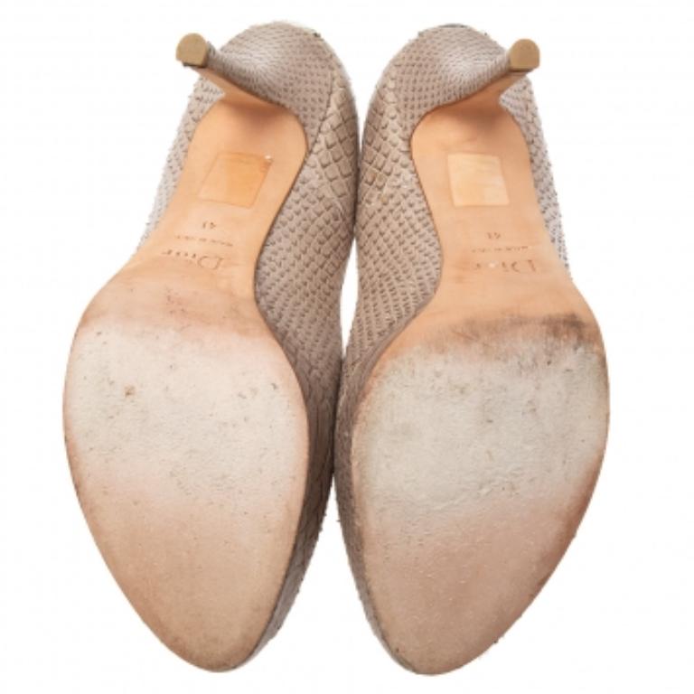 Dior Gris Pitón Cuero Repujado Peep Toe  Bombas Talla 41 en venta 2