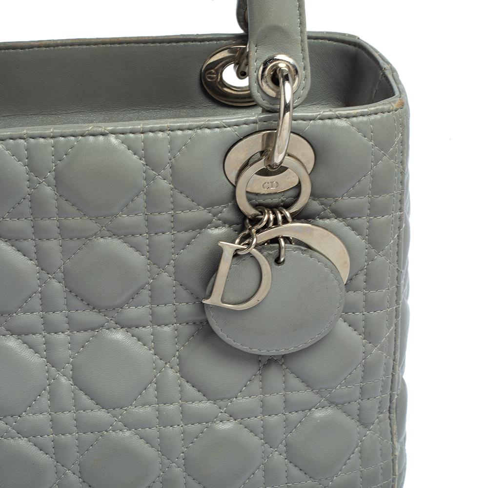 Dior Grey Quilted Leather Medium Lady Dior Tote 8