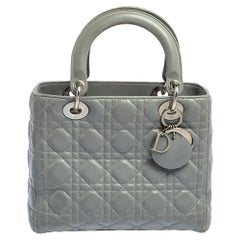 Used Dior Grey Quilted Leather Medium Lady Dior Tote