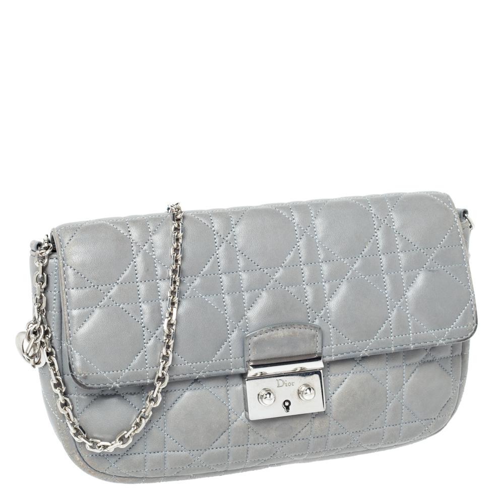 Gray Dior Grey Quilted Leather Miss Dior Promenade Chain Bag