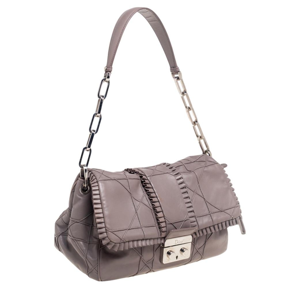 Gray Dior Grey Ruffle Leather New Lock Flap Bag