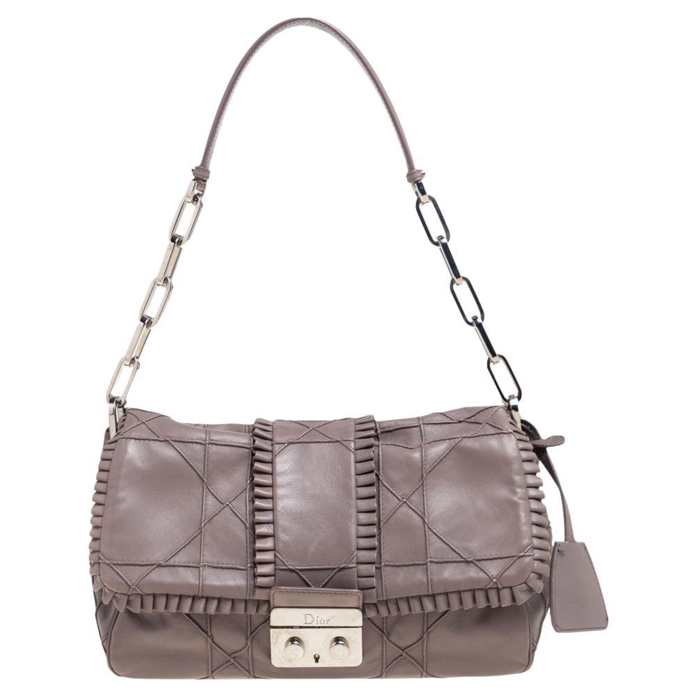 Dior Grey Ruffle Leather New Lock Flap Bag