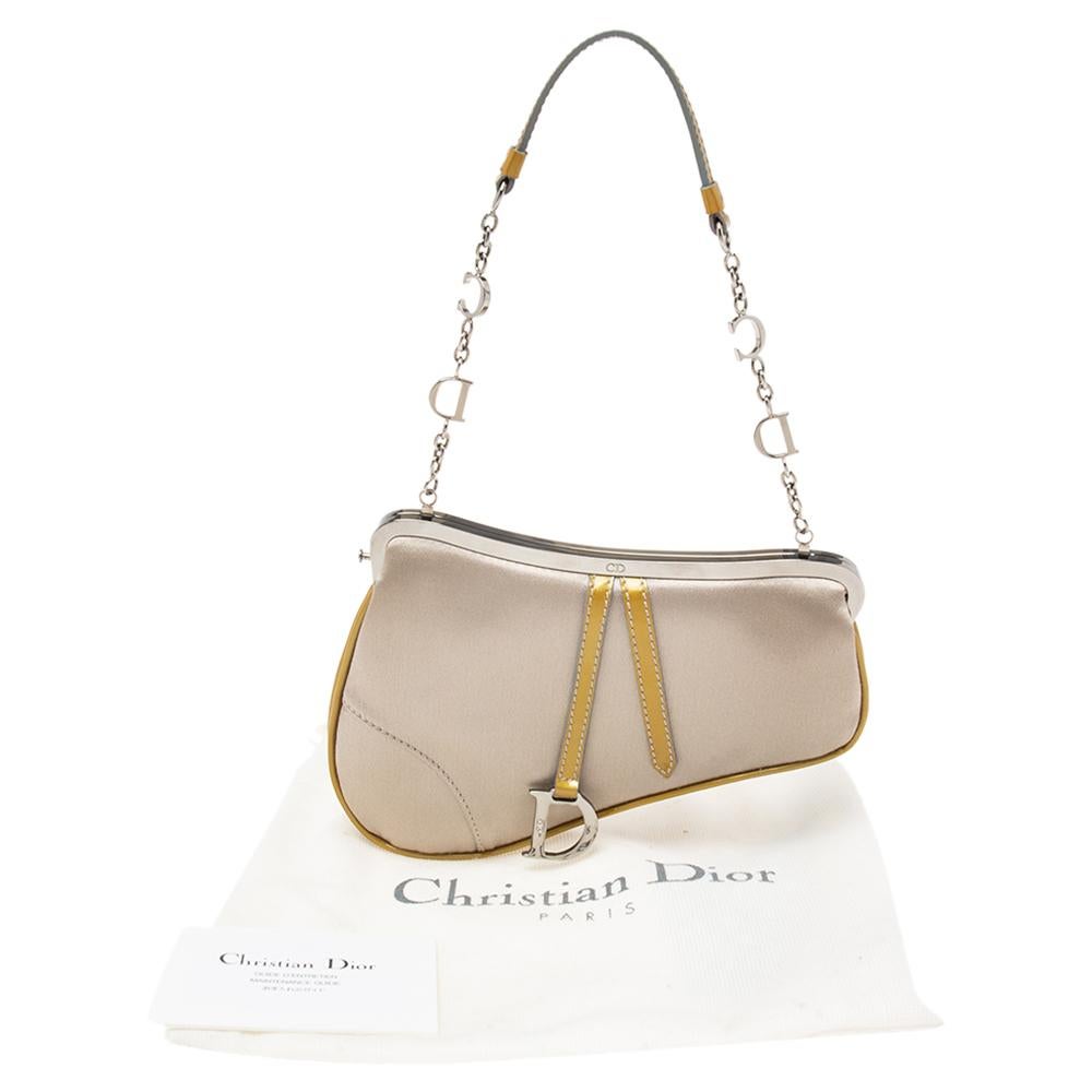 Dior Grey Satin And Patent Leather Trim Saddle Bag 2