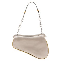 Dior Grey Satin And Patent Leather Trim Saddle Bag