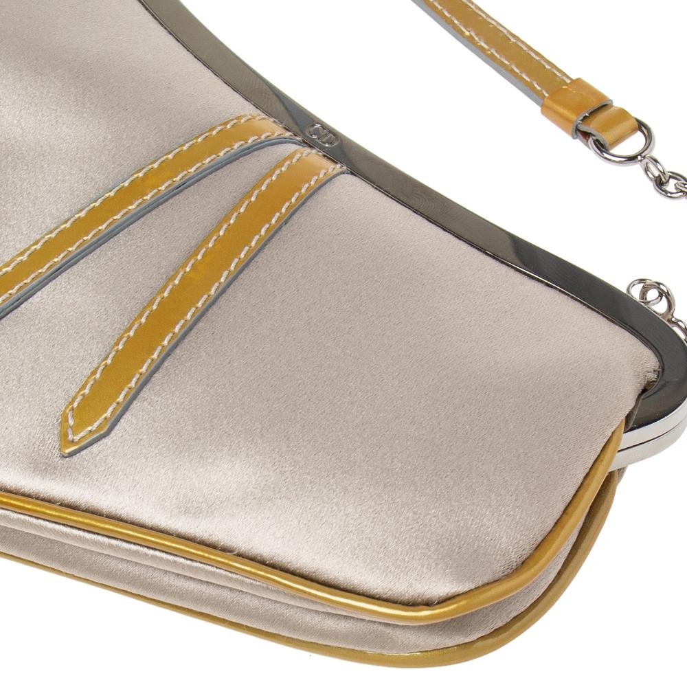 Dior Grey Satin And Patent Leather Trim Saddle Bag 1