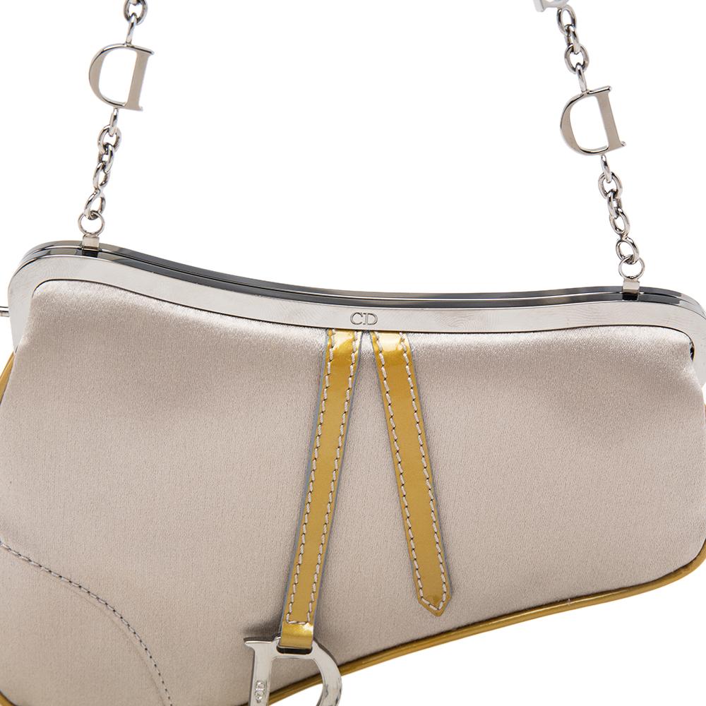 Women's Dior Grey Satin And Patent Leather Trim Saddle Bag