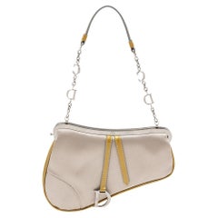 Dior Grey Satin And Patent Leather Trim Saddle Bag