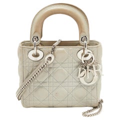 Dior Grey Shimmering Leather Mini Chain Lady Dior Tote